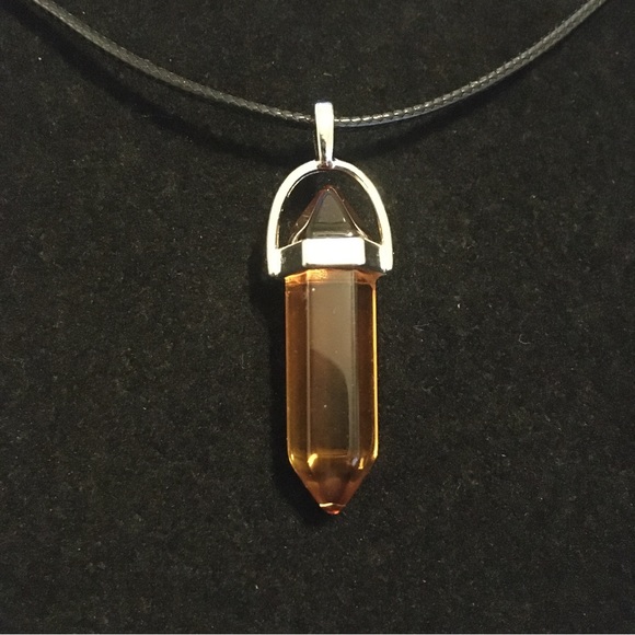 Amber Colored Synthetic Crystal Point Stone Necklace - Picture 3 of 6